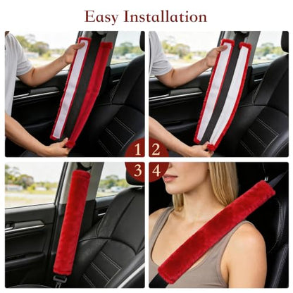 Amooca 19.7in Extra Long Furry Universal Car Seatbelt Cover Shoulder Pad - color: Red, size: 19.7in 1pack