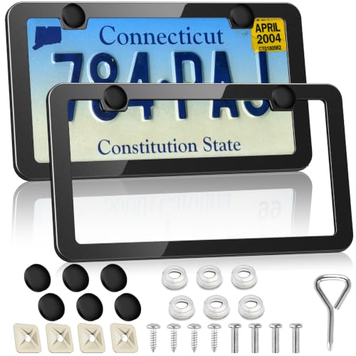 Black Metal License Plate Frame – Rust Proof Car Tag Frame with Screws & Rubber Gaskets – Slim Design for Front Rear (2 Pack) - color: Black