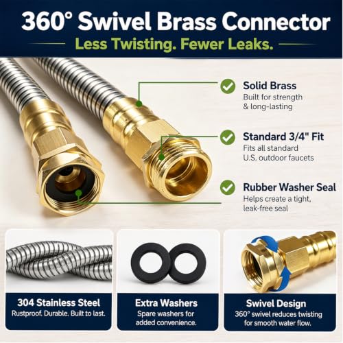 Metal Garden Hose 50 ft – 304 Stainless Steel Water Hose with Nozzle Sprayer, Garden Hoses Flexible, Lightweight, No Kink, Heavy Duty for Outdoor (50 ft) - size: 50 Feet