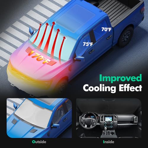 SCITOO 63 x 33.8 inches Sun Shade Sunshade Windshield Cover Front Window Shade Custom fit for Toyota for Chevrolet for GMC 1995-2000 Upgraded Summer Shade Blocks UV Rays Car Accessories