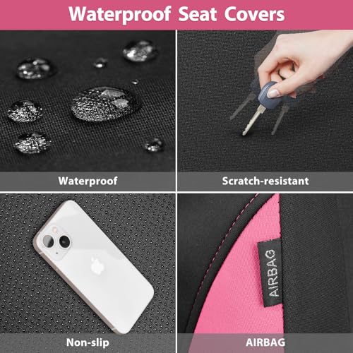 CAR PASS Waterproof Car Seat Covers Front Seats Only with 5mm Composite EVA, Neoprene Car Seat Cover Separate Headrest Cover, Quick Setup Universal Fit for Car SUV Trucks,Airbag Compatible Black Pink - color: Pink Black