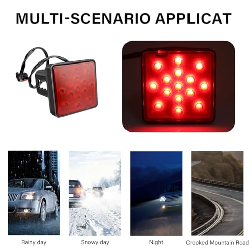 KVAEY 15 LED Brake Light Trailer Hitch Cover, Super Bright Brake Driving Lamp for 2" Towing Hitch Receiver, Universal Brake Tail Light for Towing Truck SUV, Car Accessories (Red) - color: Red