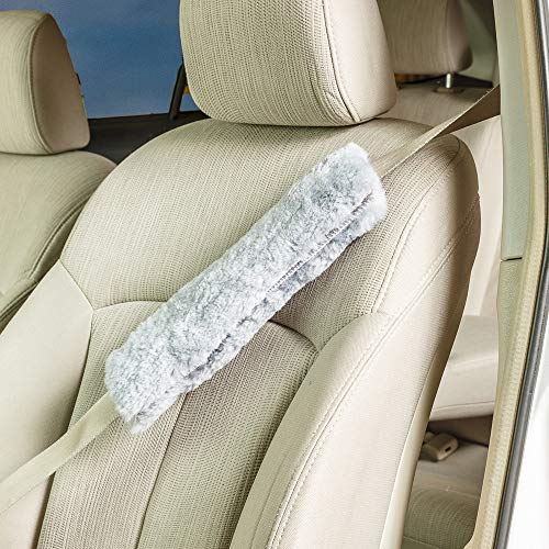 Soft, Comfortable Universal Fitting Genuine Merino Sheepskin Seat Belt Shoulder Cover Pad for Adults, Children, Youth. Multiple Colors Available - Engel (Silver) - color: silver