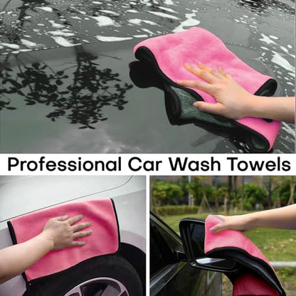 Hovom 3PCS Car Microfiber Towels, 23.62"×11.81" Lint-free Microfiber Towels for Cars Wash Drying, Super Absorbent Auto Cleaning Cloths, Reusable Washing & Detailing Towel, Car Cleaning Supplies (Pink) - color: Pink