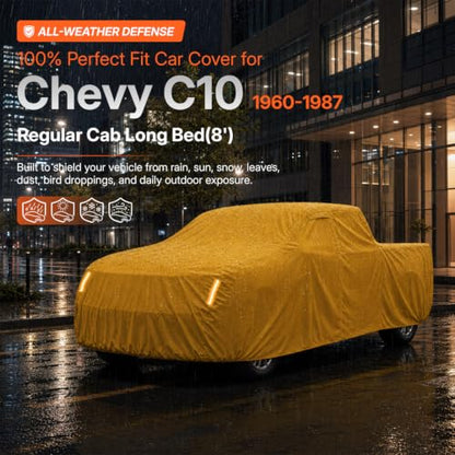 Waterproof Heavy Duty Truck Cover Custom Fit Chevy C10 1960-1987 Regular Cab Long Bed(8'), Full Exterior Covers with Cotton Liner and Breathable Ventilation Mesh, Car Cover with Zipper - size: Custom fit Chevy C10 Regular Cab LB 1960-1987