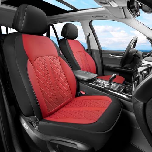 Coverado Universal Leather Seat Covers Front Seats, Front Seat Covers for SUV, Pickup Truck, Sedan, Automotive Vehicle Interior, Waterproof and Durable All Weather Protector，Red - color: Black&Red, size: Front