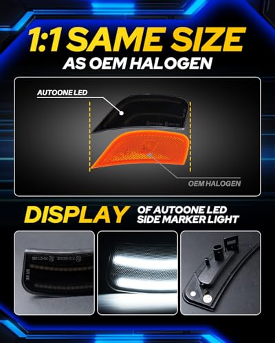 AUTOONE Upgraded LED Side Marker Lights White for 2021-2024 Yukon/Yukon Denali/Yukon XL/Tahoe/Escalade/Suburban/Escalade ESV, Smoked Lens Driver & Fender Side Markers, Pack of 2 - color: White
