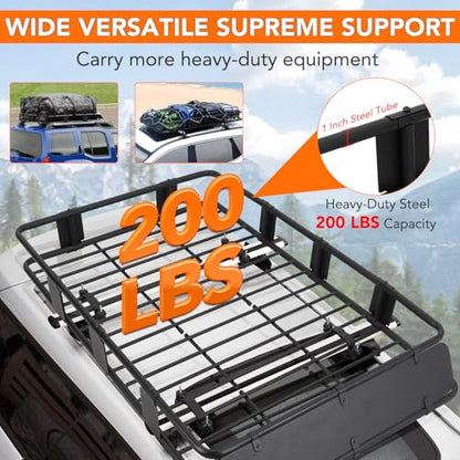 Rooftop Cargo Basket 64" x 39" Steel Universal Roof Rack Basket with Cargo Carrier Bag,Roof Rack Accessories,Adjustable to 48"x 39",200 Lbs Capacity,Car Roof Basket for SUV, Truck,Vehicle