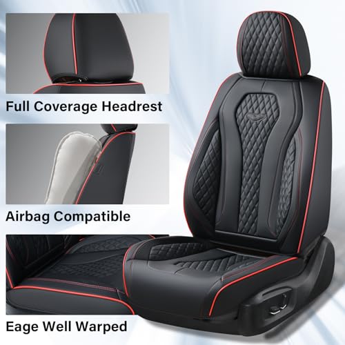 Coverado Seat Covers, Car Seat Covers Front Seats, Black Car Seat Cover, Waterproof Automotive Seat Covers, Seat Cushion, Front Car Seat Covers Leatherette Car Seat Protector Universal Fit Most Cars - color: Black&Red line, size: FrontPair
