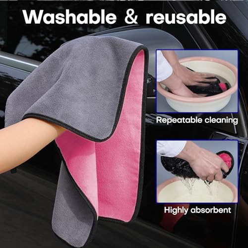 Hovom 3PCS Car Microfiber Towels, 23.62"×11.81" Lint-free Microfiber Towels for Cars Wash Drying, Super Absorbent Auto Cleaning Cloths, Reusable Washing & Detailing Towel, Car Cleaning Supplies (Pink) - color: Pink