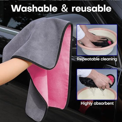 Hovom 3PCS Car Microfiber Towels, 23.62"×11.81" Lint-free Microfiber Towels for Cars Wash Drying, Super Absorbent Auto Cleaning Cloths, Reusable Washing & Detailing Towel, Car Cleaning Supplies (Pink) - color: Pink