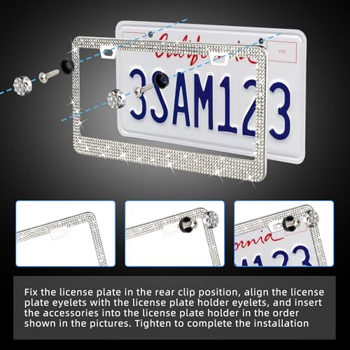 OKLPF White Bling License Plate Frames for Women, 2 Pack, Clear Rhinestone - color: white