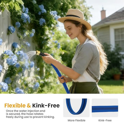 25ft Garden Hose, Drinking Water Safe TPU Water Hose, Ultra Lightweight & Flexible, 360° Swivel Kink-Free Design, Heavy Duty All-Weather Hose with 3/4" Leak-Proof Fittings for Yard, RV - color: Blue, size: 25FT