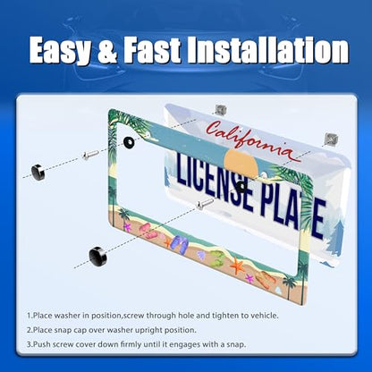 Summer Beach License Plate Frame Stainless Steel Car Accessory 6x12 Inch - color: Funny Summer Beach With Flip Flops