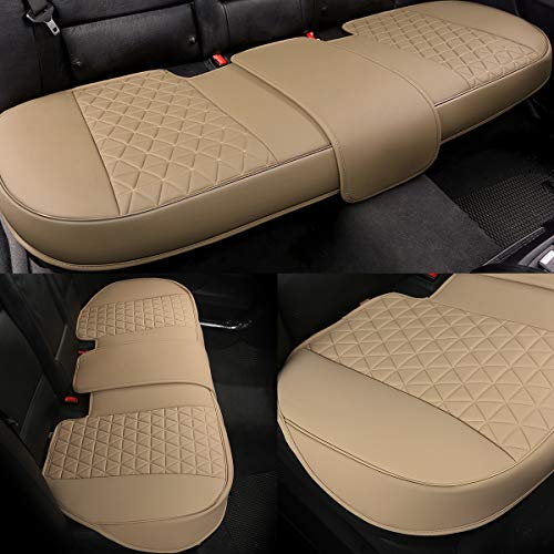 Black Panther Luxury PU Leather Rear Bench Car Seat Cover Adjustable Length (49-55'') Fits 90% Standard 5 Seats (Sedan SUV), for Seat Bottom Only, Triangle Quilting Design, Beige - color: Rear Beige