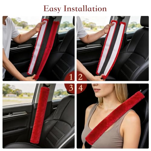Amooca 25.6in Extra Long Furry Universal Car Seatbelt Cover Shoulder Pad - color: Red, size: 25.6in 1pack