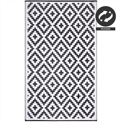 FH Home Outdoor Camping Rug - Waterproof, Fade Resistant, Reversible - Premium Recycled Plastic - Geometric - Patio, Deck, Sunroom, RV - Aztec - Black & White - 5 x 8 ft Foldable - color: Aztec - Black & White, size: 5' x 8' (Rectangular)