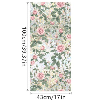 JOONOR Retro Pink Rose Flowers Window Privacy Film,3D Stained Glass Rose Rainbow Window Decals,Non-Adhesive Static Cling Sticker for Home Office,16.93 x 39.37 Inch - color: Rose