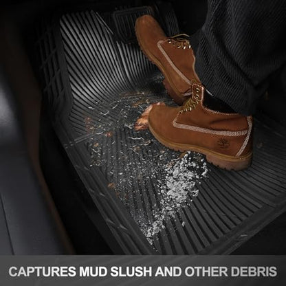 CAR PASS Rubber Car Floor Mats, All Weather Waterproof Car Mats, Universal Trim to Fit for Automotive, SUVs, Trucks, Vehicles, Anti-Slip Easy Clean, Heavy Duty Full Set 4 Piece, Black - color: Black 4 Piece