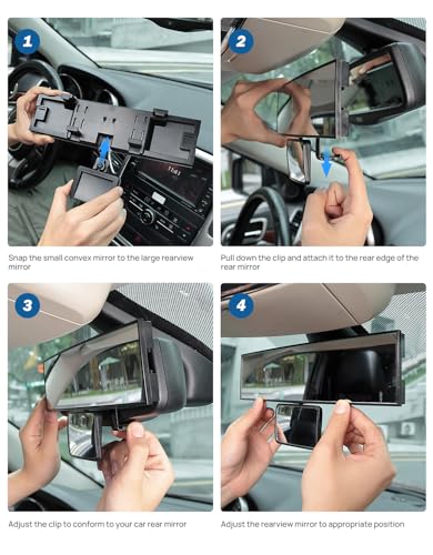 JOYTUTUS Car Rear View Mirror with Baby Mirror, Universal 11 Inch Panoramic Convex Rearview, Clip-On Wide Angle Rear View Reduce Blind Spot Effectively for Car and Can Keep an Eye on the Back Seat