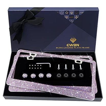 Bling Rhinestone License Plate Frame for Women，Diamond Sparkly License Plate Frames| Stainless Steel Frames & Over 1200 pcs Finest 14 Facets Black Glass Crystals Premium Diamond+GiftBox(Colorful) - color: Colorful-2PK