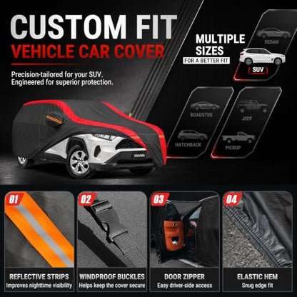 SUV Car Cover Custom Fit Toyota RAV4 (2005-2026), 100% Waterproof All-Weather Car Covers, Outdoor Full Exterior Cover with Winter, Sun, Rain and UV Protection with Windshield Sun Shade - size: Custom fit Toyota RAV4