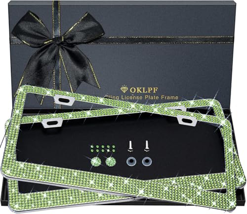OKLPF Bling License Plate Frame for Women, 2PCS, Rhinestone, Olive Green - color: Olive Green