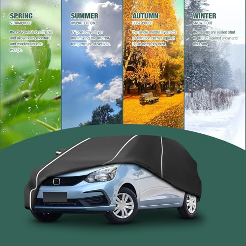 Fluorescent Strip Design Waterproof Car Cover Compatible for Honda Fit 2009-2020 All Weather 6 Layers Full Car Cover Safe Parking at Night with Storage Bag - size: Custom Fit Honda Fit