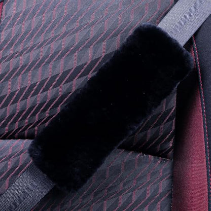 AOGELAN 2 Pack Black Fluffy Fuzzy Genuine Sheepskin Car Seat Belt Cover Pad, Seatbelt Cushion for Soft Auto Lambswool Shoulder Strap Cushion Adults (2, Black) - color: Black