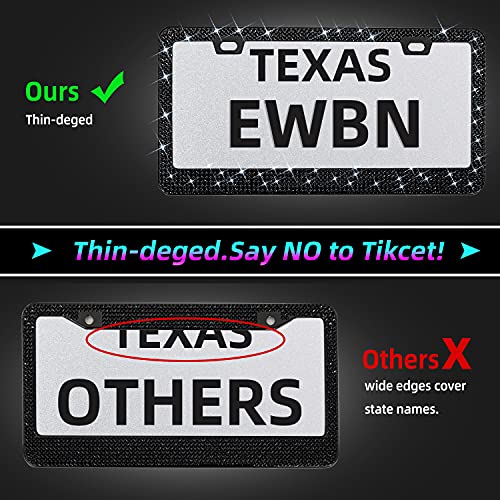 Bling Rhinestone License Plate Frame for Women，Diamond Sparkly Frames| Stainless Steel Frames & Over 1200 pcs Finest 14 Facets Black Glass Crystals Premium Diamond+GiftBox(Black) - color: BLACK