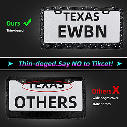 Bling Rhinestone License Plate Frame for Women，Diamond Sparkly Frames| Stainless Steel Frames & Over 1200 pcs Finest 14 Facets Black Glass Crystals Premium Diamond+GiftBox(Black) - color: BLACK