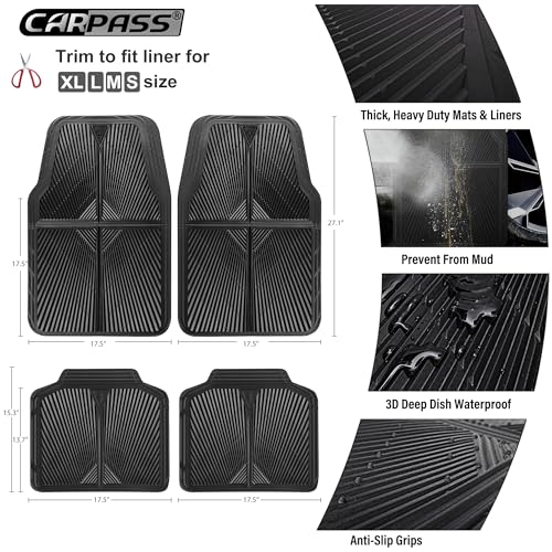 CAR PASS Rubber Car Floor Mats, All Weather Waterproof Car Mats, Universal Trim to Fit for Automotive, SUVs, Trucks, Vehicles, Anti-Slip Easy Clean, Heavy Duty Full Set 4 Piece, Black - color: Black 4 Piece