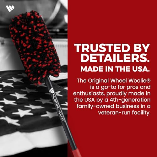 Wheel Woolies Car Detailing Brush - 18” No-Scratch Car Wheel Brush with Anti-Slip Grip Handle | Clean Wheels, Rims, Small Slots, & Brake Dust Crevices | Made in USA