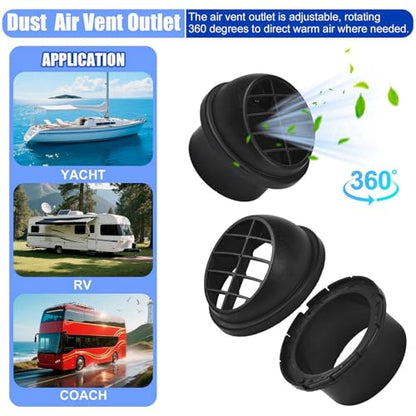 Blueshyhall 90mm Warm Air Vent Outlet, 2PCs Auto Heater Duct Hose Pipe 360 Degrees Rotatable for Car Bus Boat RV ATV - size: Round 90mm