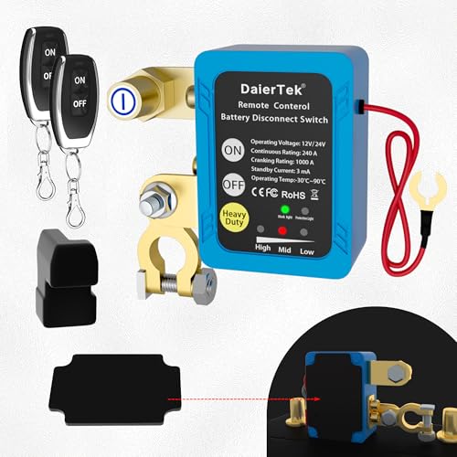 DaierTek Remote Battery Disconnect Switch 12V/24V 240A Kill Switch Automotive Cut Off Switches for Car Truck RV Boat - size: 240A