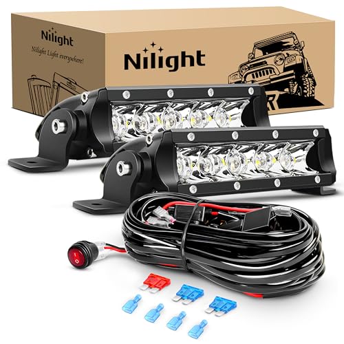Nilight Led Pods 7 Inch 30W Super Slim Spot LED Light Bar Off Road Lights Driving Fog Lights with 16AWG Wiring Harness Kit-2 Leads for Van Camper Car Pickup Golf Cart ATV UTV SUV Truck Boat 4x4 - color: White 30W Spot