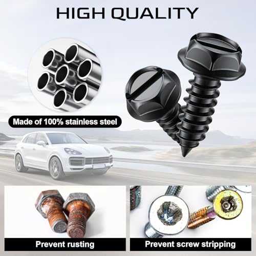 LivTee Rustproof License Plate Screws for Securing License Plates Frames and Covers on Cars and Trucks, 4 Sets Premium Stainless Steel Self Tapping Mounting Bolts (Black Zinc Plated) - color: Slotted-Black, size: 4 Pack