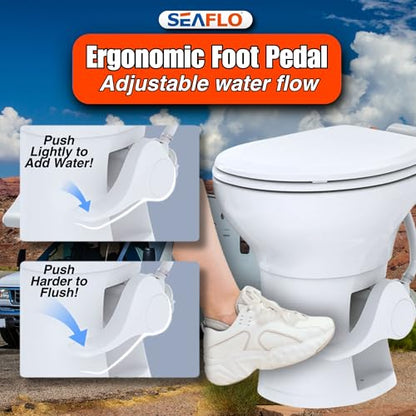 SEAFLO Porcelain RV Toilet with Elongated Bowl, 19” Residential Height, Gravity Flush, Foot Pedal Flush, Soft Close Seat, Easy Install, Camper Toilet, 4-Year Warranty, SFRTCH-02-01 - color: White (Porcelain Bowl)