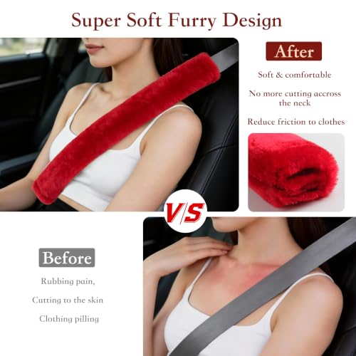 Amooca 25.6in Extra Long Furry Universal Car Seatbelt Cover Shoulder Pad - color: Red, size: 25.6in 1pack