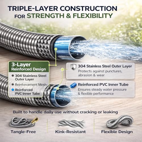 Short Metal Garden Hose 10 ft – 304 Stainless Steel Water Hose Leader, Flexible Hose Extension, Small Lightweight Hose Extender,No Kink Outdoor Hose (10 ft) - size: 10 Feet