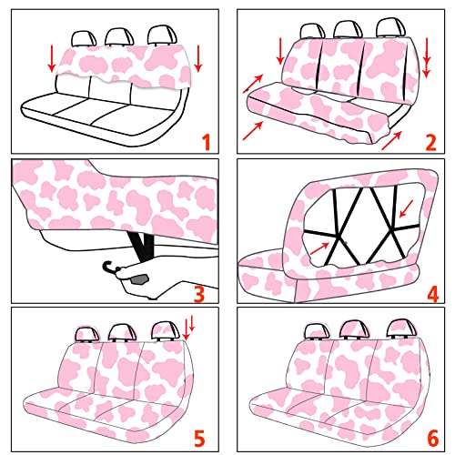15 Pcs Car Steering Wheel Cover Center Console Armrest Pad Headrest Seat Belt Cover Handbrake Cover Keychain Coaster Full Set Car SUV (Pink Cow) - color: Pink Cow