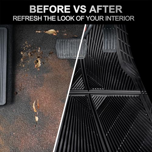 CAR PASS Rubber Car Floor Mats, All Weather Waterproof Car Mats, Universal Trim to Fit for Automotive, SUVs, Trucks, Vehicles, Anti-Slip Easy Clean, Heavy Duty Full Set 4 Piece, Black - color: Black 4 Piece