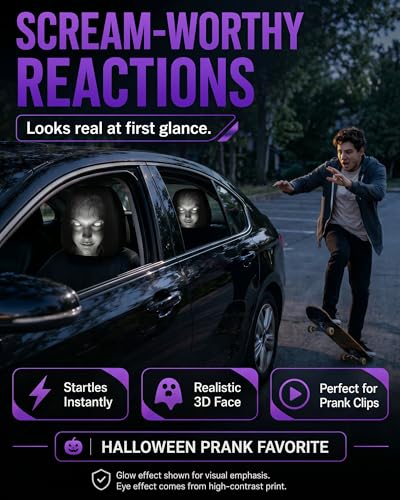 Creative Car Headrest Covers,Ghost Face Headrest Covers,Scary Covers for Cars,Stretchy Seat Headrest Protector,Funny Cover for Auto,Vehicle,Truck,SUV,Washable Elastic Fabric(2pcs-A) - color: 2pcs-A