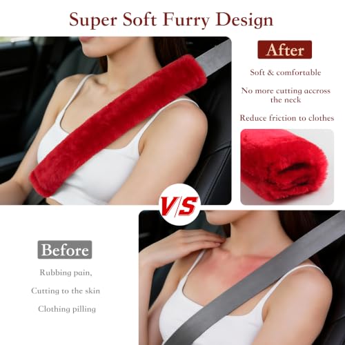Amooca 15.7in Extra Long Furry Universal Car Seatbelt Cover Shoulder Pad - color: Red, size: 15.7in 1pack