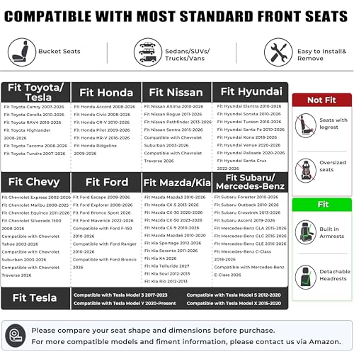Black Panther 1 Pair Front Seat Covers Luxury Faux Leather Bottom Seat Cushions, Anti-Slip and Wrap Around The Bottom, Fit 95% of Vehicles - Black - color: Front Pair Black