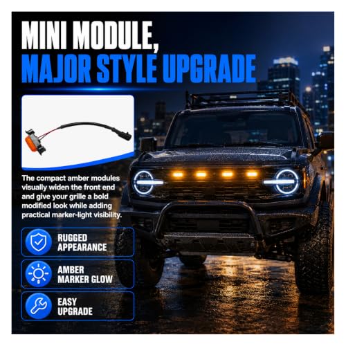 4PCS Car LED Grille Lights with Wiring Harness, Water-Resistant Amber Automotive Exterior Lamps Replacement, Vehicle Bright LED Front Grill Trim Lights Kit for Cars Trucks(Yellow) - color: Yellow