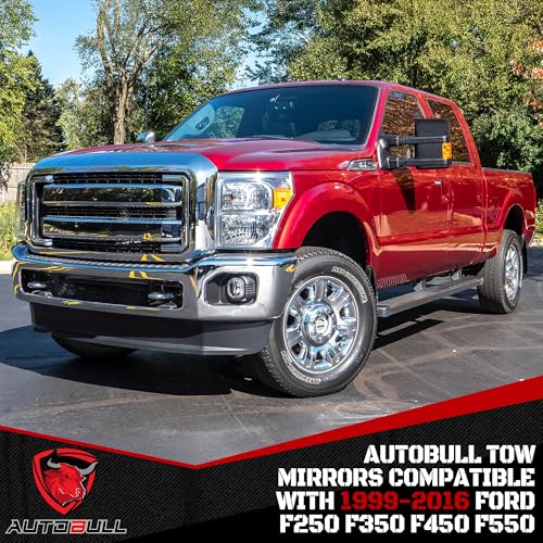 Smoked Power Heated Tow Mirrors Compatible with Ford 1999-2016 F250 F350 F450 F550 Super Duty, 2001-2005 Excursion, Extended Trailer Towing Side Mirrors w/Turn Signal, Running Light - color: Smoked Lens