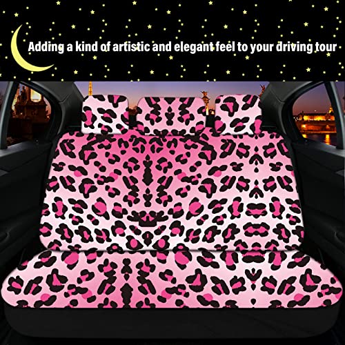 15 PCS Pink Leopard Print Car Seat Cover Set,Steering Wheel Cover Center Console Armrest Pad Headrest Seat Belt Cover Handbrake Gear Cover Keychain Coasters Full Set for Car SUV - color: Pink