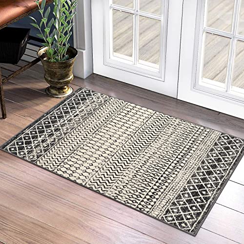 Washable Entryway Rug, 2x3 Black Distressed Entry Way Rugs Indoor - color: Black, size: 2' x 3' (Rectangular)