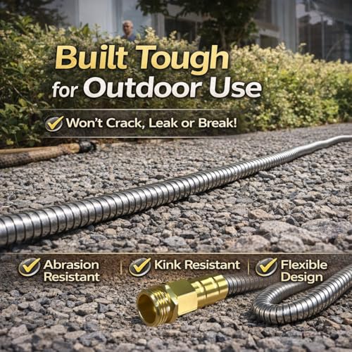 Short Metal Garden Hose 10 ft – 304 Stainless Steel Water Hose Leader, Flexible Hose Extension, Small Lightweight Hose Extender,No Kink Outdoor Hose (10 ft) - size: 10 Feet